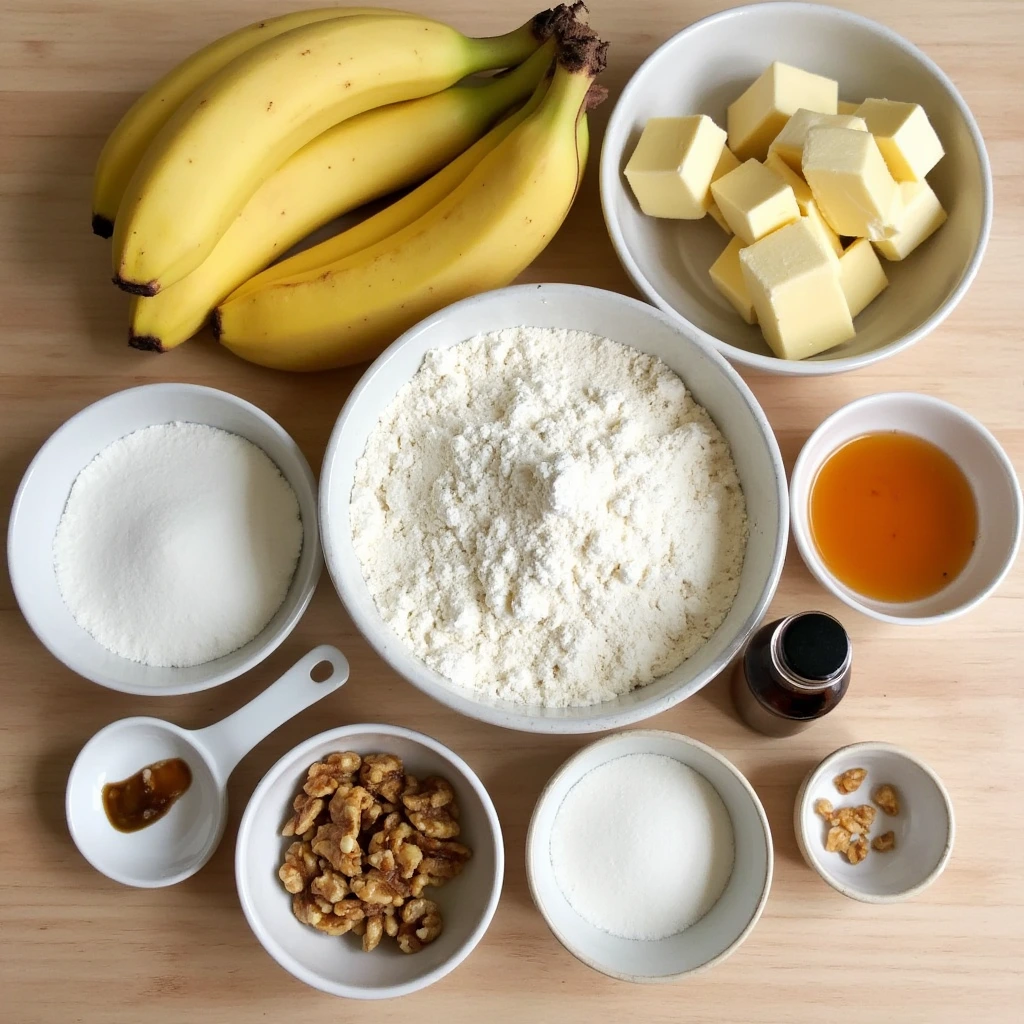 Ingredients for an Easy Banana Nut Bread Recipe