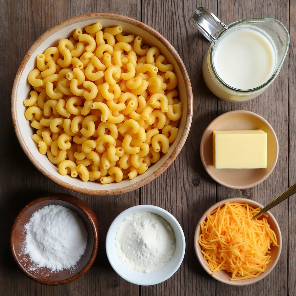 Ingredients for easy mac and cheese