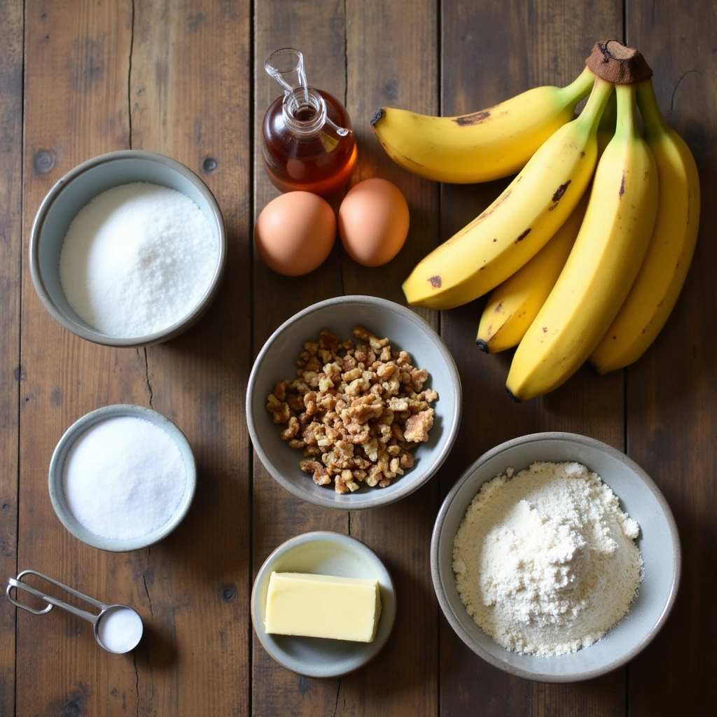 Ingredients for banana walnut bread 